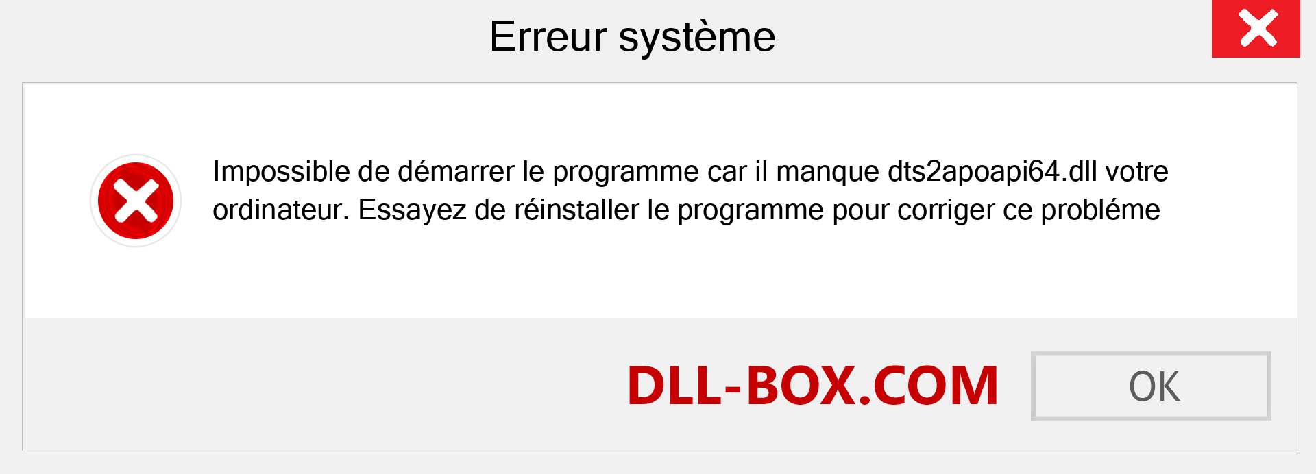 Le fichier dts2apoapi64.dll est manquant ?. Télécharger pour Windows 7, 8, 10 - Correction de l'erreur manquante dts2apoapi64 dll sur Windows, photos, images